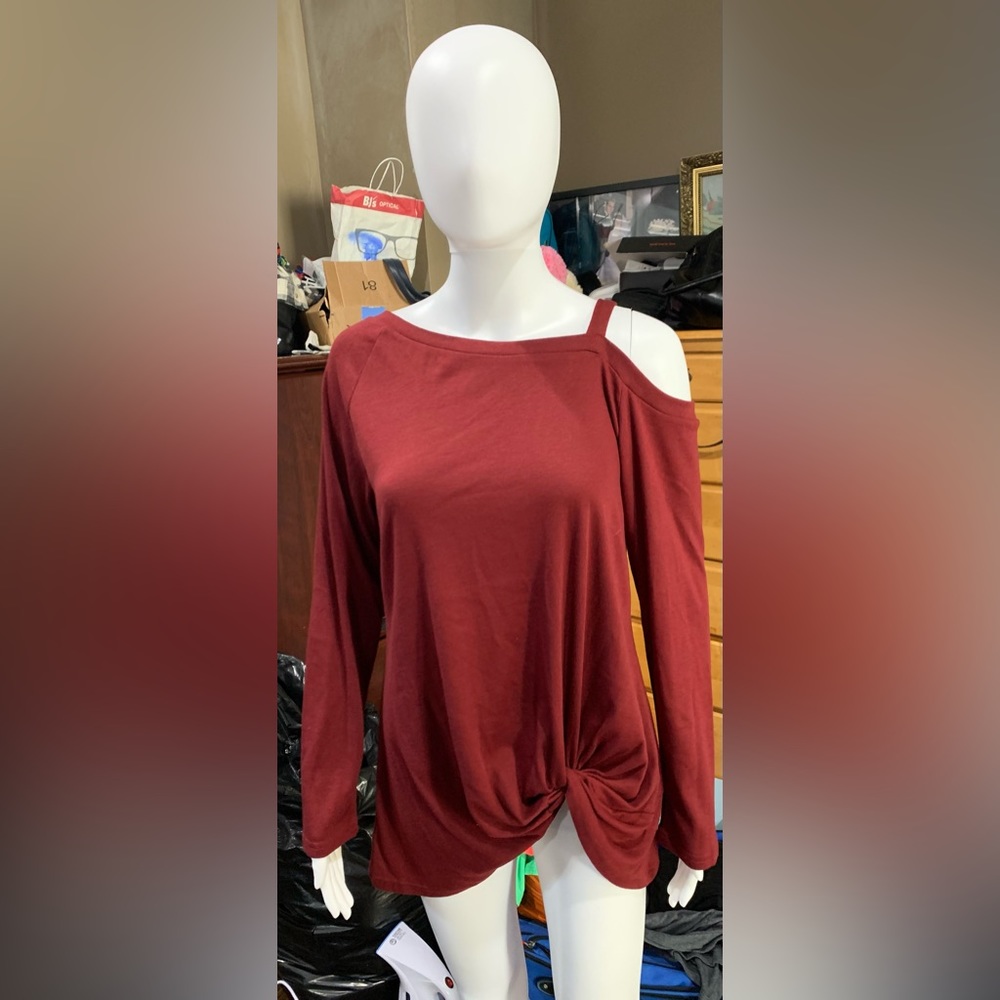 Red cold shoulder top